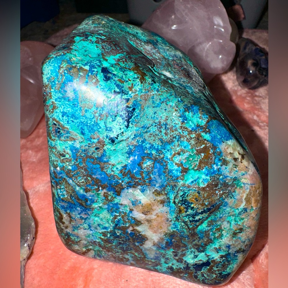 Polished azurite chrysocolla malachite quartz freeform